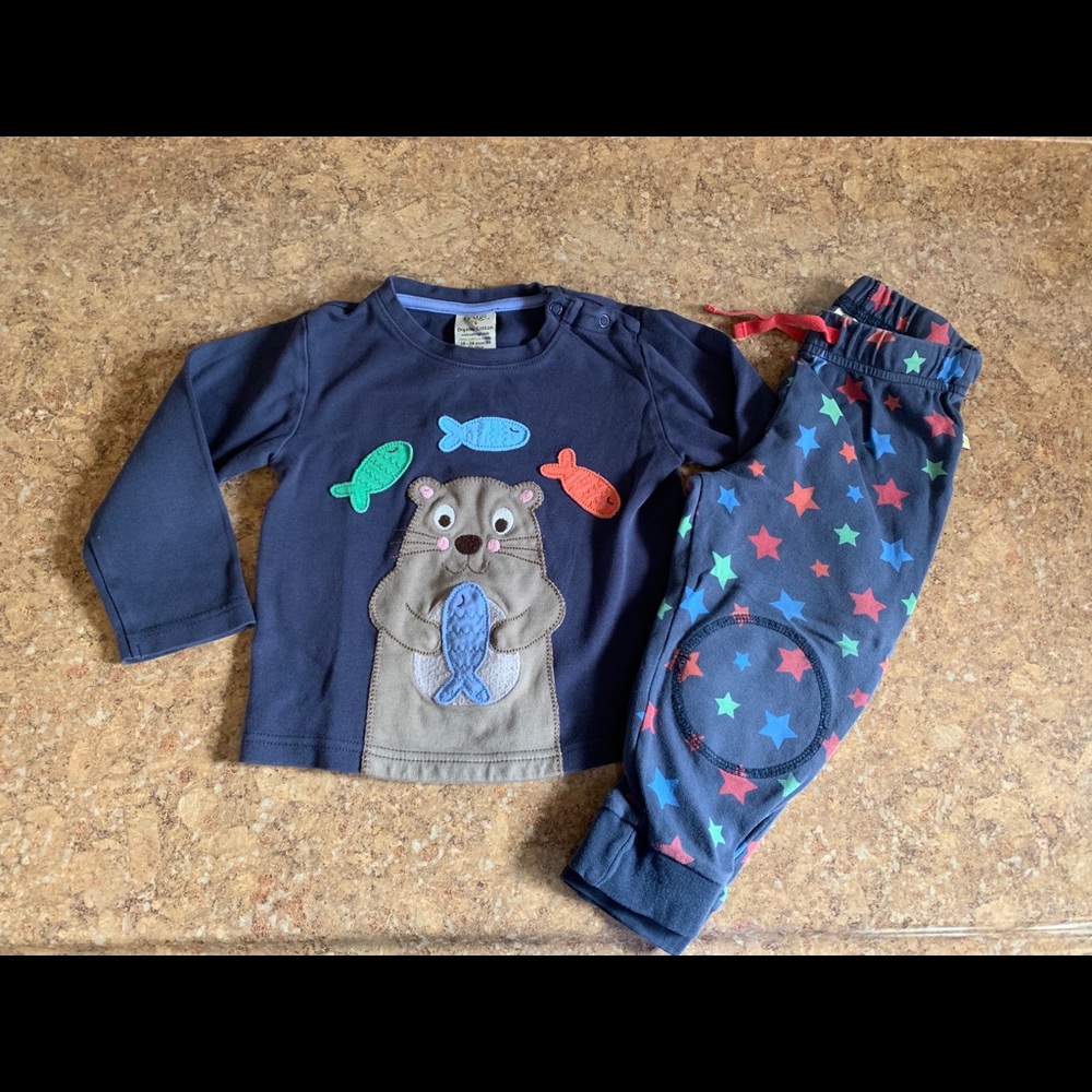 Frugi Sea Otter Set with Star Pants 18-24